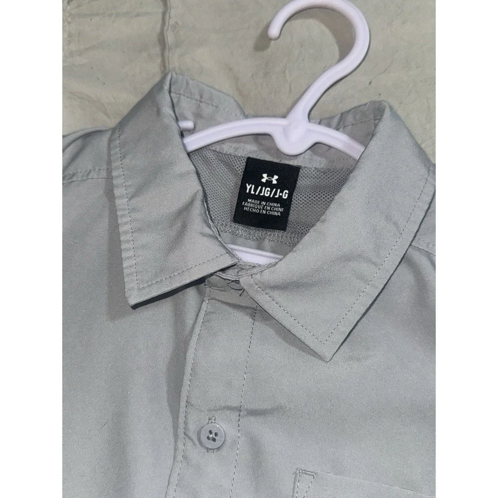 Under Armour Boys Polo YXL UPF50 Gray Performance Polo Shirt Youth Extra Large